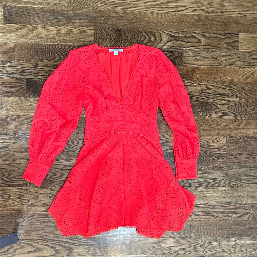 AllSaints Coral Red Eyelet-Trim Dress Top